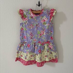 Hanna Andersson Purple Floral Ruffle Tiered Dress Size 3/ 90cm